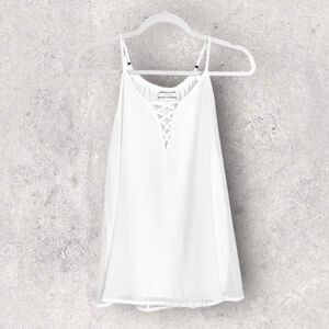 Corvia Women’s Semi Sheer Sleeveless White  Criss Cross Tank Top Size Small